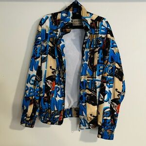 Burberry London England Men’s Graffiti Printed Nylon Bomber Jacket Size 52
